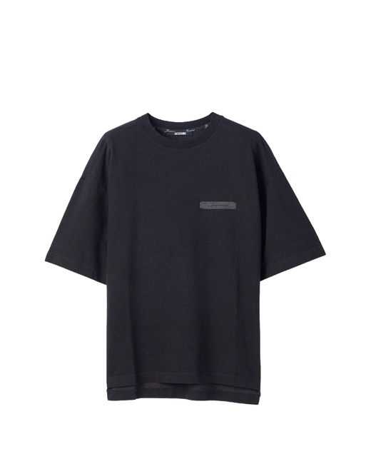 Jacquemus Blue Logo-Patch Short-Sleeve T-Shirt for men