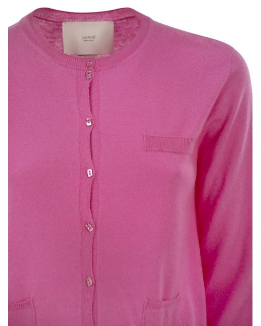 Vanisé Pink Cashmere Cardigan With Patch Pockets