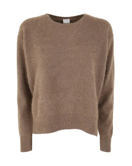 C.t. Plage Brown Crew Neck Sweater With Side Slits