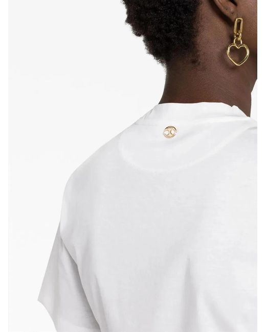 Rabanne White Cotton T-Shirt With Gathered Detail