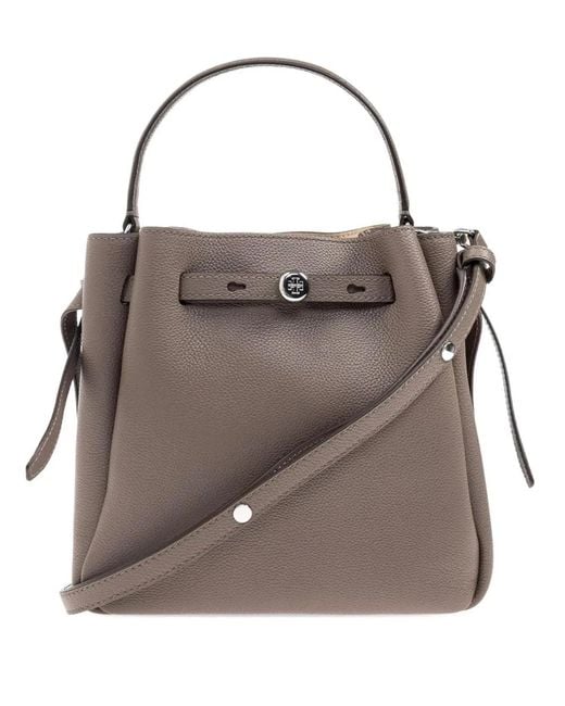 Tory Burch Gray Romy Leather Bucket Bag