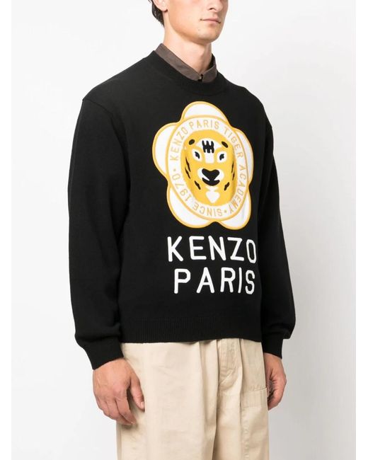 KENZO Black Jersey With Logo for men