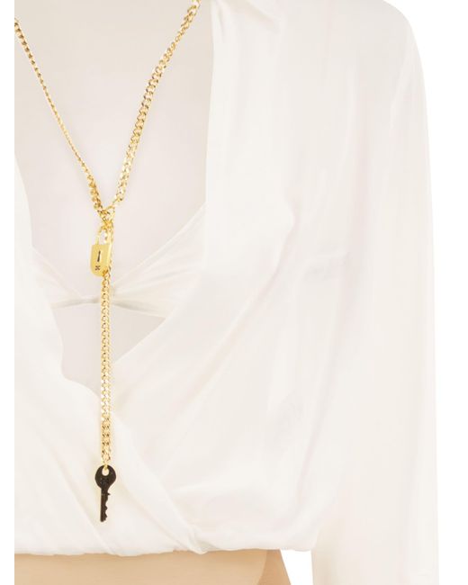 Elisabetta Franchi Natural Voile Shirt Bodysuit With Jewel Necklace