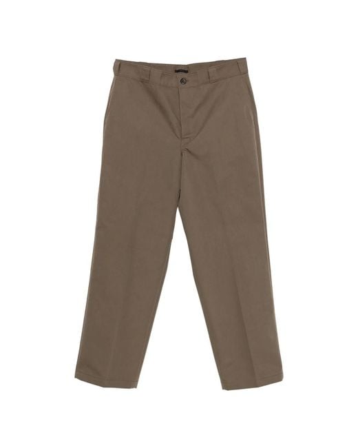Prada Gray Logo-Plaque Straight-Leg Trousers for men