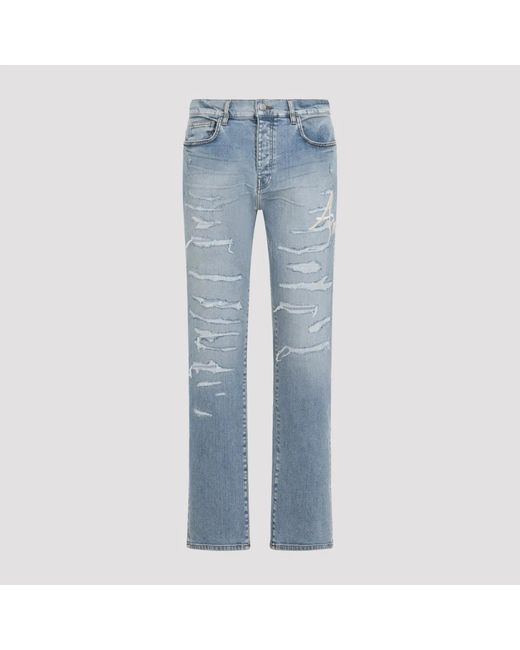 Amiri Blue Worn Slate Cotton Repaired Slim Jeans for men