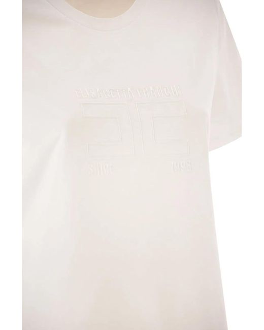 Elisabetta Franchi White Jersey T-Shirt With Embroidered Logo