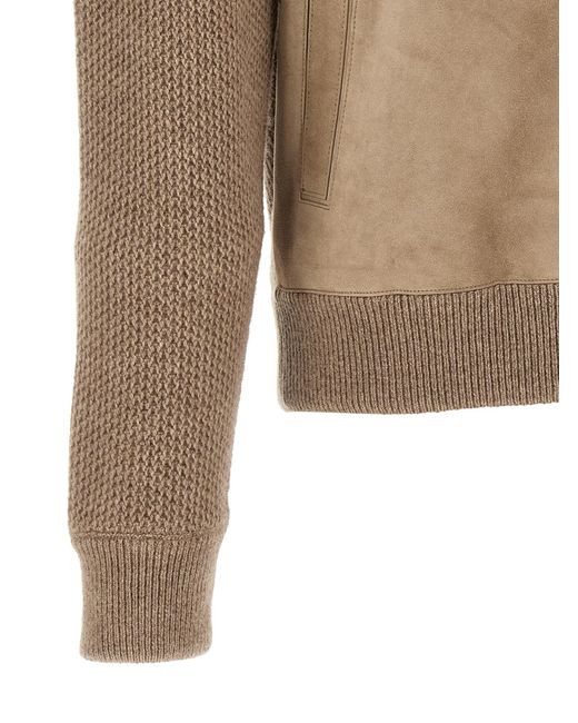 Zegna Natural Suede Panel Cardigan for men