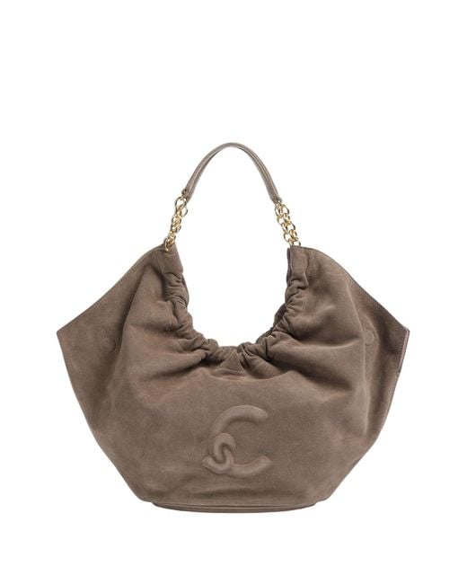 Coccinelle Metallic Embossed-Logo Suede Tote Bag