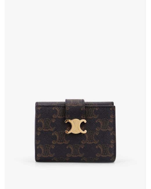 Céline Black Triomphe Coated Canvas Trifold Wallet