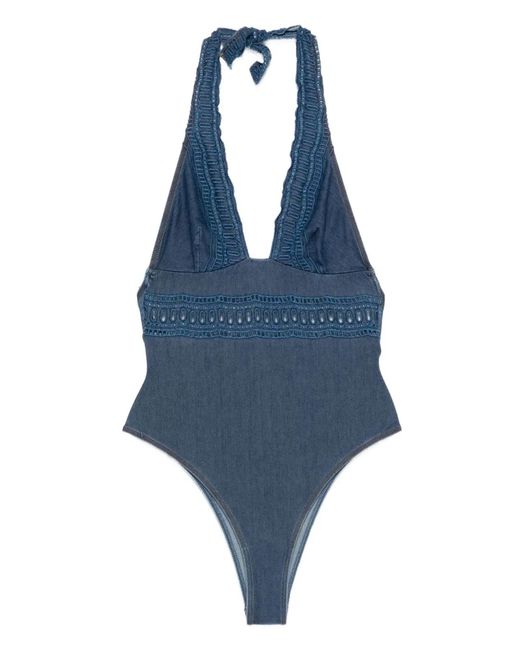 Ermanno Scervino Blue Lace Detail Swimsuit