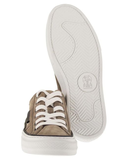 Brunello Cucinelli Brown Suede Trainers With Shiny Tab