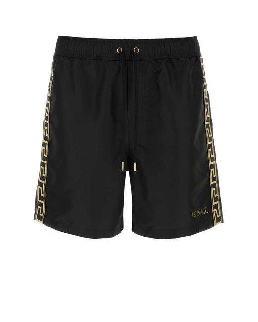 Versace Black Swim Shorts Nylon Golfo Reciclato+Banda Greca for men