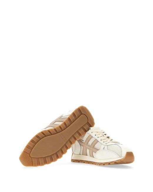Hogan White Ivory Sneakers With Textured Tongue And Rubber Sole
