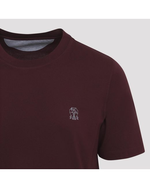 Brunello Cucinelli Purple Borgogna Cotton T-Shirt for men