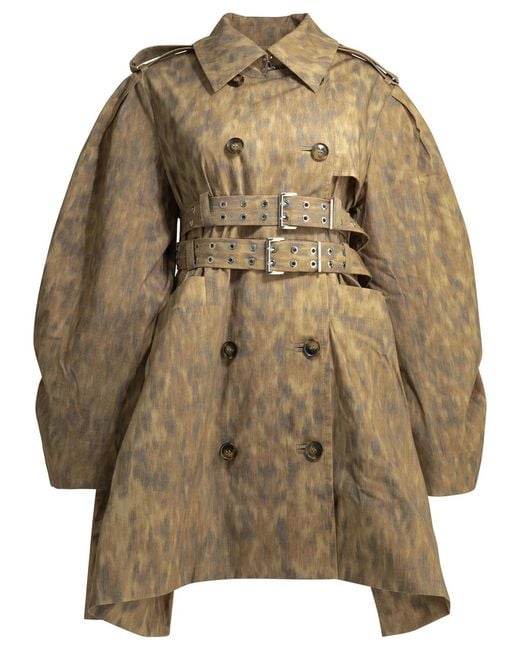 Ganni Brown Animal Print Trench Coat