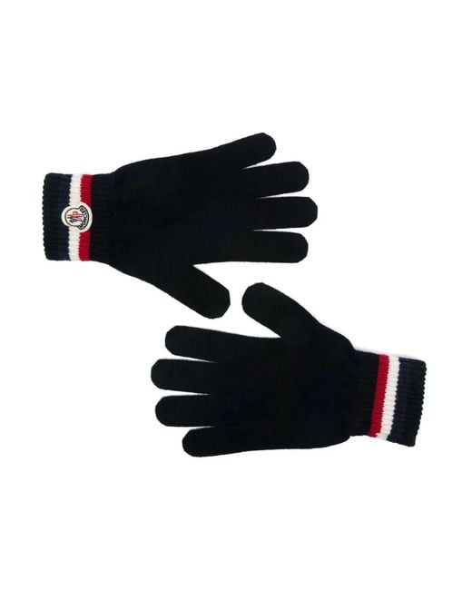 Moncler Black Tricolored Wool Gloves for men