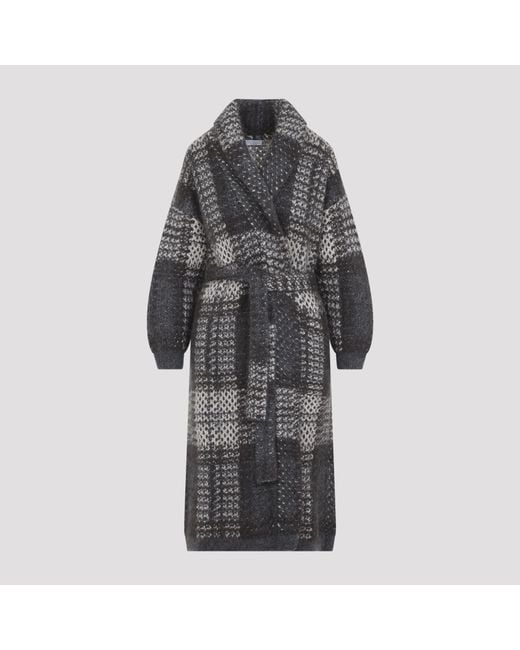 Brunello Cucinelli Gray Avorio Piombo Macrocheck Cardigan Coat