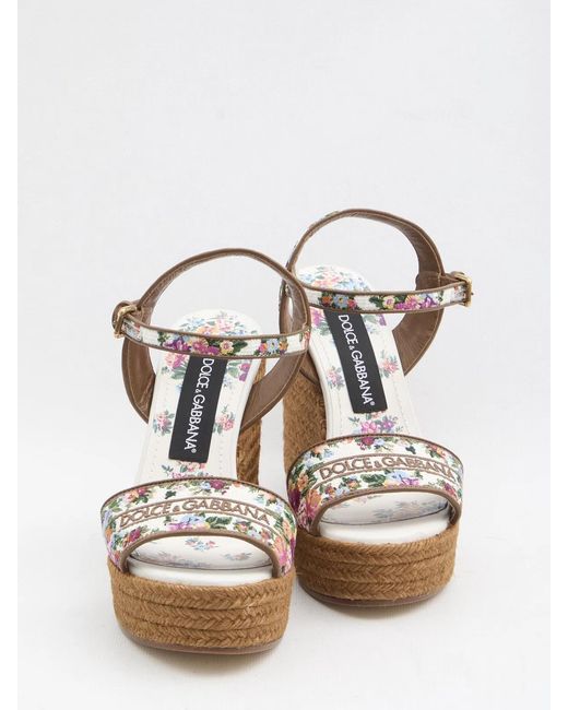 Dolce & Gabbana White Dolce & Gabbana Wedge Sandals With Logo Embroidery