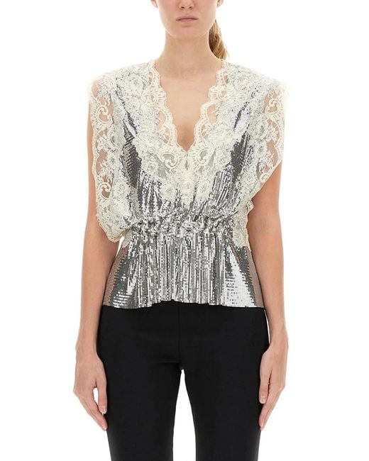 Rabanne White Lace And Sequin Top