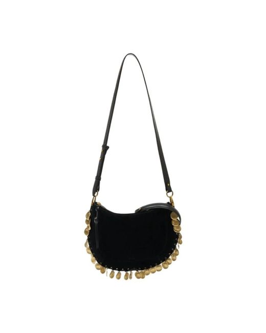 Isabel Marant Black Calf Velvet Leather Shoulder Bag