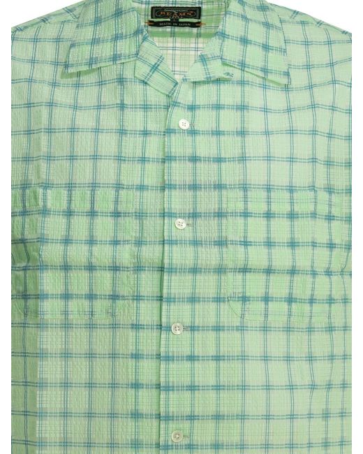 Beams Plus Green "Open Collar Nylon Airy Plaid" Casual Shirt for men