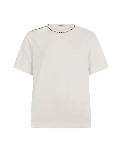 Burberry White Short Sleeve T-Shirt With Tartan Trim for men