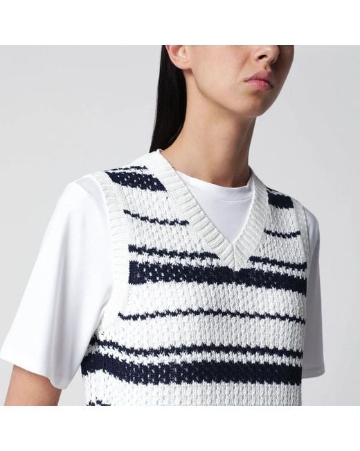 DUNST Blue Striped Crocheteffect Vest
