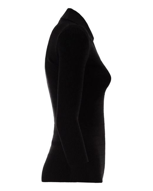 Elisabetta Franchi Black Micro-Cable Knit Polo Shirt
