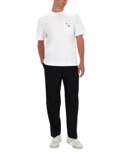 Fendi White Logo Pocket T-Shirt for men