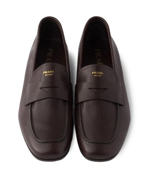 Prada Brown Leather Loafers With Band for men
