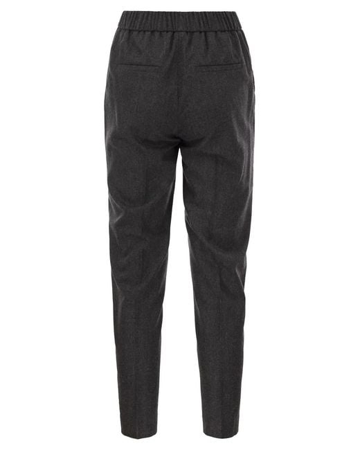 Peserico Black Virgin Wool And Cashmere Tapered Trousers With Elasticated Waistband