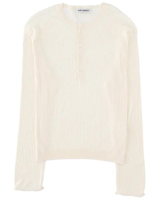 Our Legacy Natural T-Shirt "Fine Henley" for men