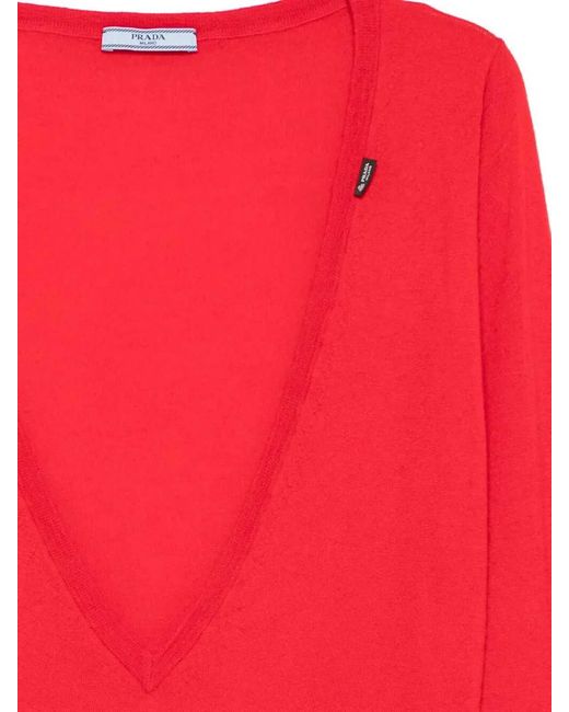 Prada Red Cashmere V Neck