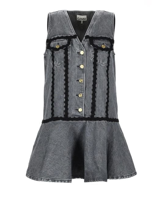 Ganni Gray Cotton Mini Dress