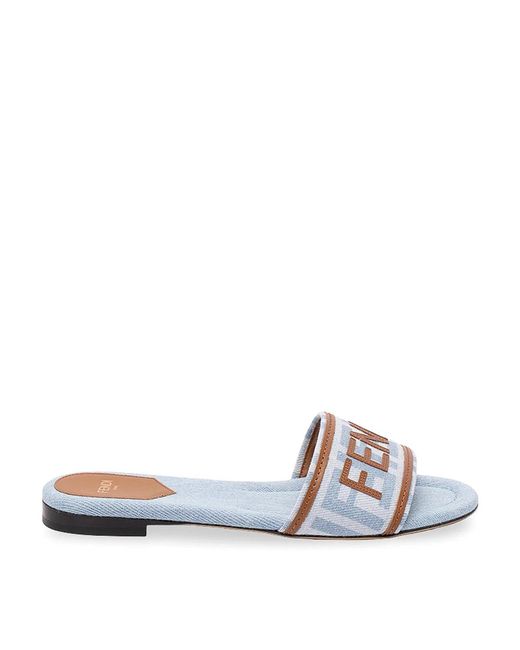 Fendi White Denim Slides