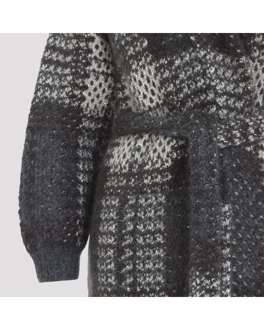 Brunello Cucinelli Gray Avorio Piombo Macrocheck Cardigan Coat