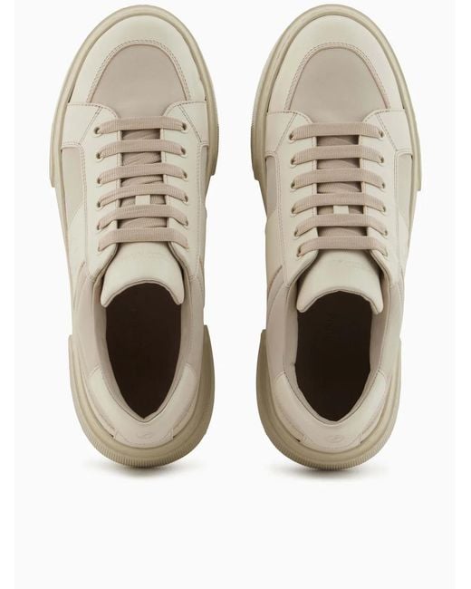 Giorgio Armani Brown Nude Leather And Fabric Sneakers for men