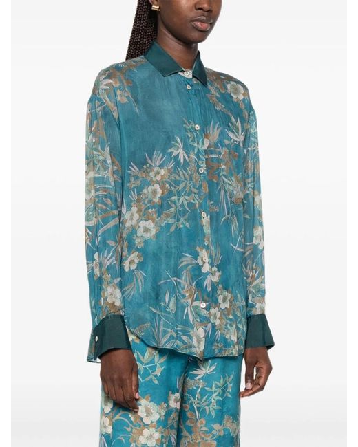 Forte_forte Blue Cotton And Silk Printed Shirt