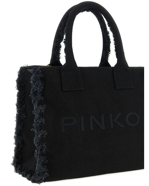 Pinko Black Cotton Tote Bag