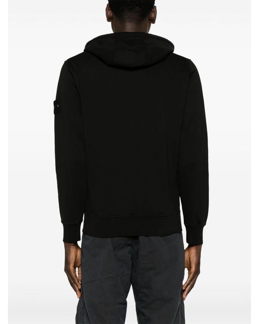 Stone Island Black Logo-Patch Zip-Up Hoodie for men
