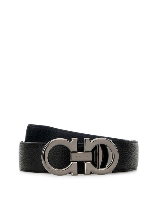 Ferragamo Black Leather Reversibile Belt for men