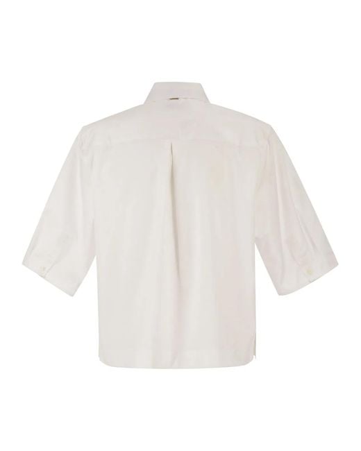 Herno White Cropped Cotton Shirt With Ribbon Bow