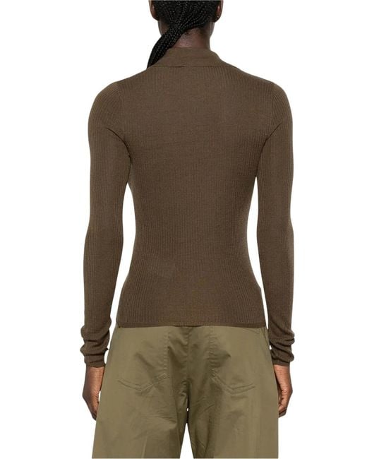 Max Mara Brown Ribbed Polo-Style Sweater