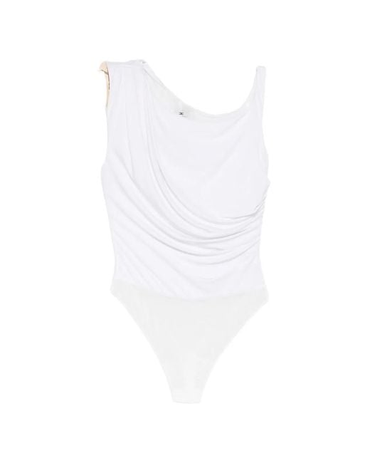 Elisabetta Franchi White Jersey Bodysuit With Jewel Shoulder
