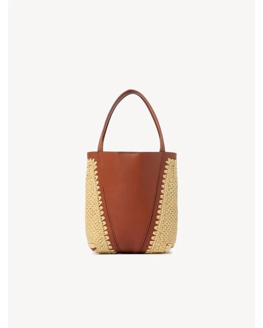 Chloé Brown Two-Tone Leather And Raffia Bucket Bag