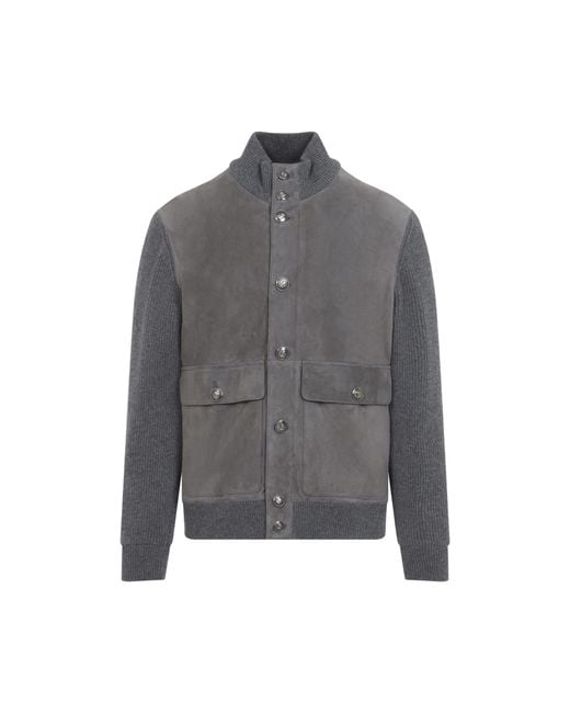 Brunello Cucinelli Gray Acciaio Piombo Padded Leatherjacket for men