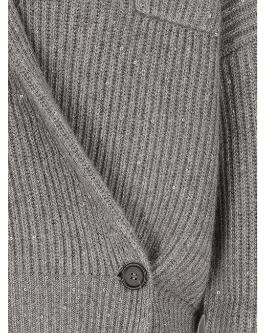 Brunello Cucinelli Gray Sequin Wrap Cardigan