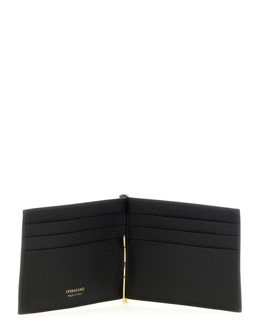 Ferragamo Black Gancini Wallet With Clip for men