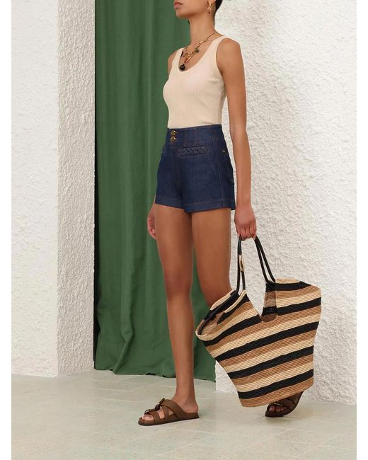 Zimmermann Blue Awaken Braided-Trim Shorts
