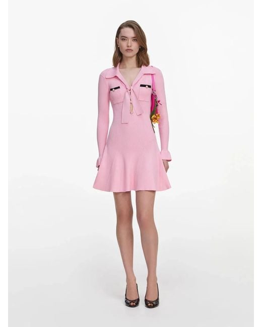 Self-Portrait Pink Viscose Knit Tie Mini Dress